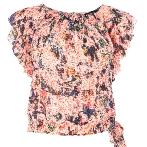 Karen Millen Tops - NWT Karen Millen Women’s 2 Pop-up Ruffles Georgette Top Watercolor Floral Print